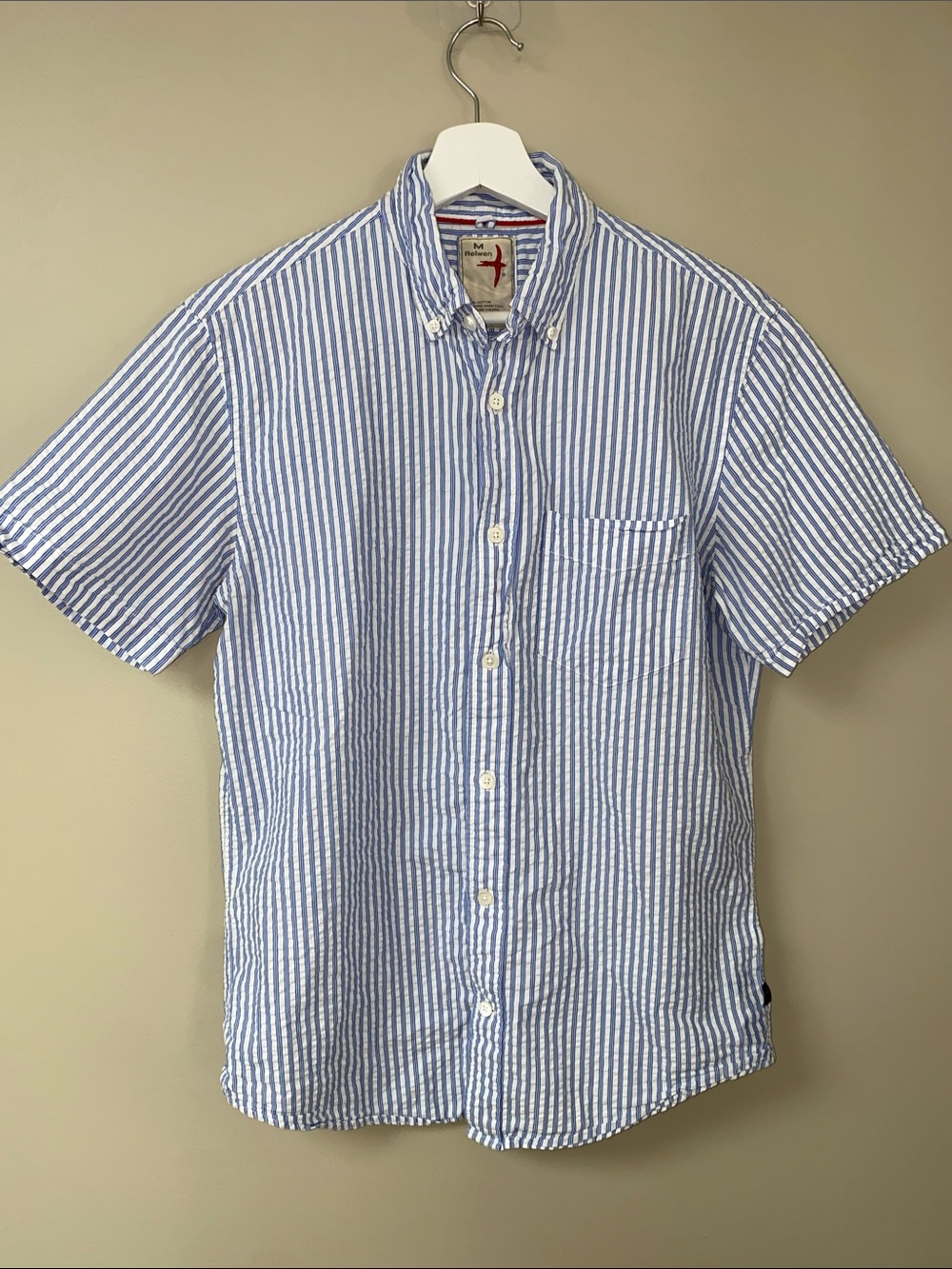 Relwin Short-Sleeve Seersucker Button-Down Shirt - Blue/White Stripes